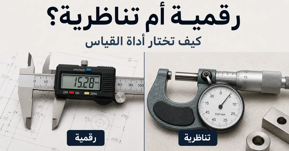 أدوات قياس دقيقة رقمية وتناظرية موضوعة جنبًا إلى جنب للمقارنة