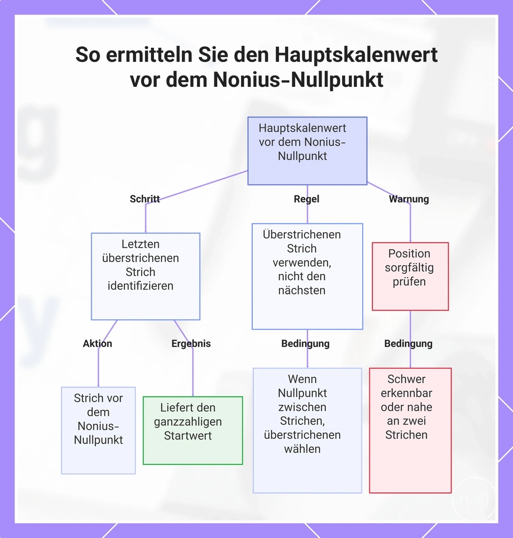 So ermitteln Sie den Hauptskalenwert vor dem Nonius-Nullpunkt