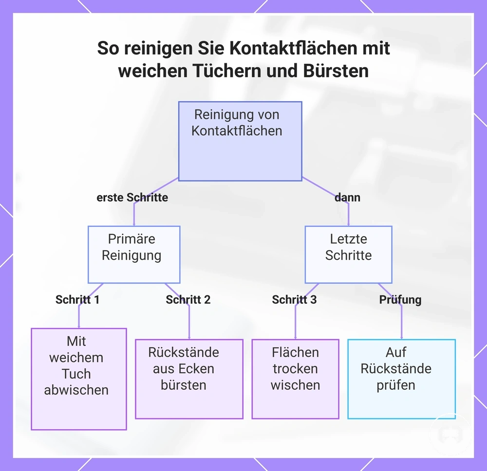 So reinigen Sie Kontaktflächen mit weichen Tüchern und Bürsten