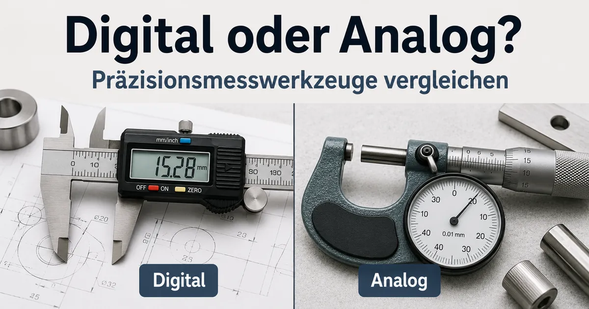 Digitale und analoge Präzisionsmesswerkzeuge nebeneinander zum Vergleich