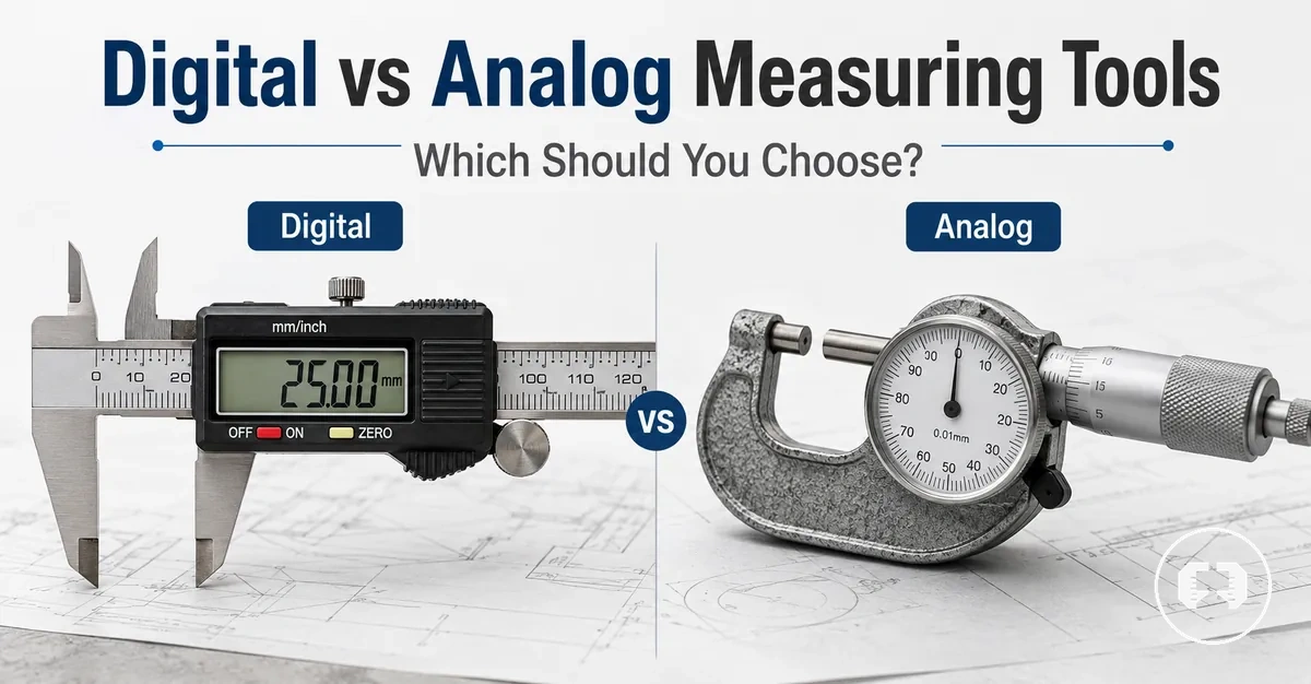 Digital and analog precision measuring tools placed side by side for comparison