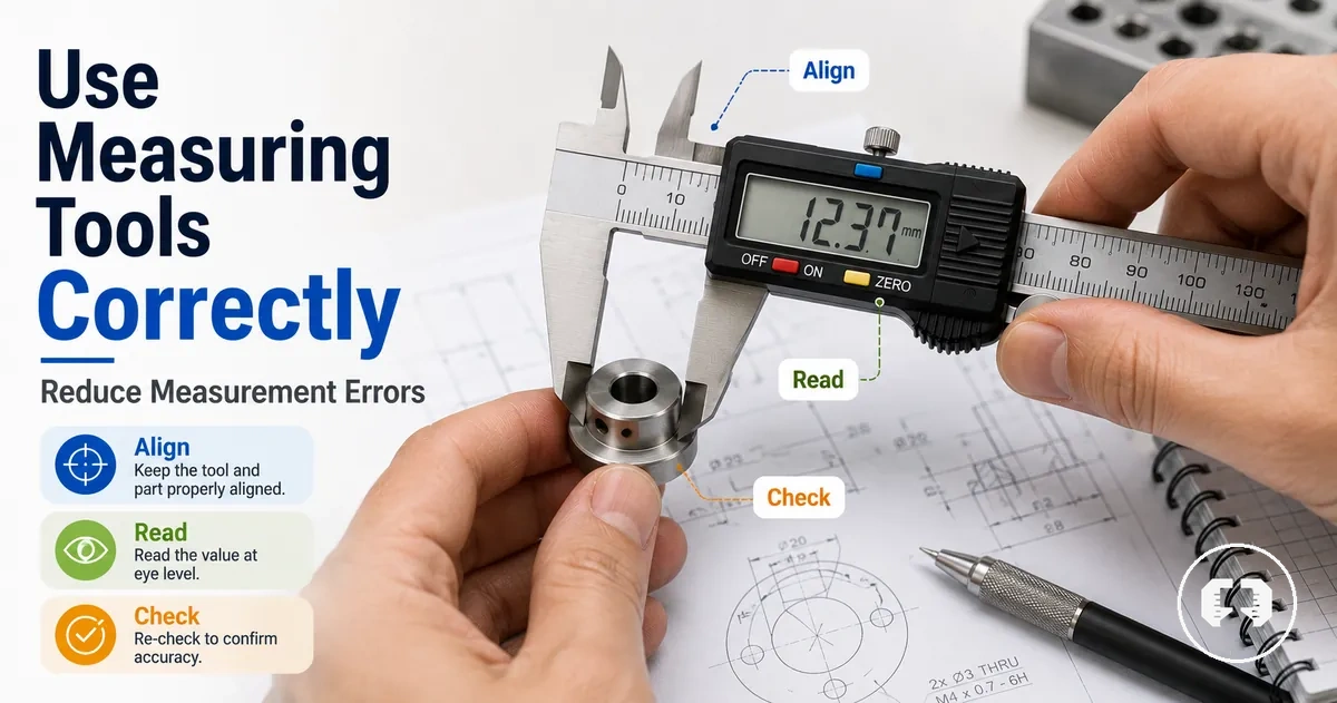 Hands using precision measuring tools carefully to reduce measurement errors
