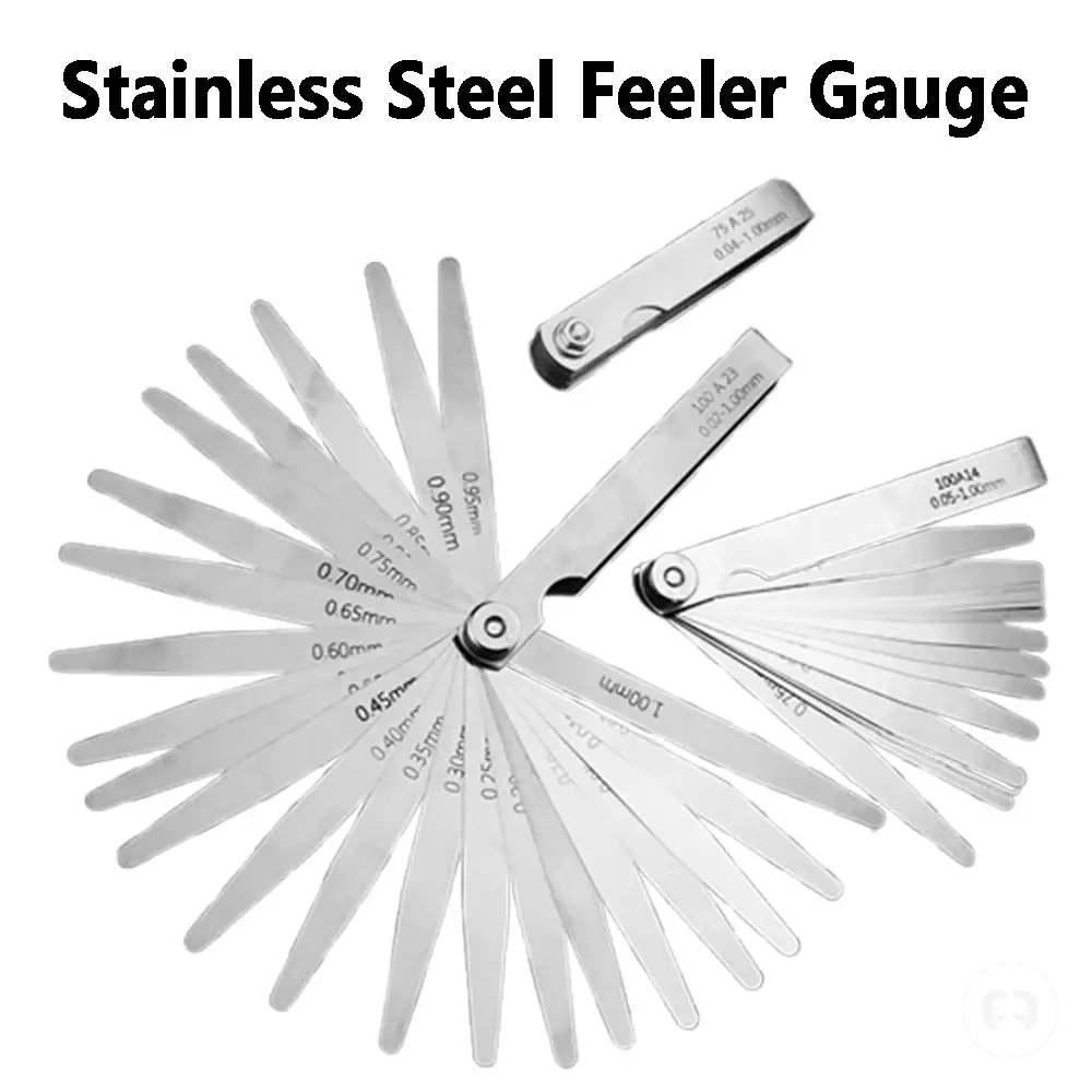 Stainless steel feeler gauge with metric blades for gap and thickness measurement