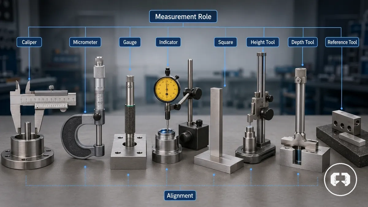 Main types of precision measuring tools grouped by measurement role