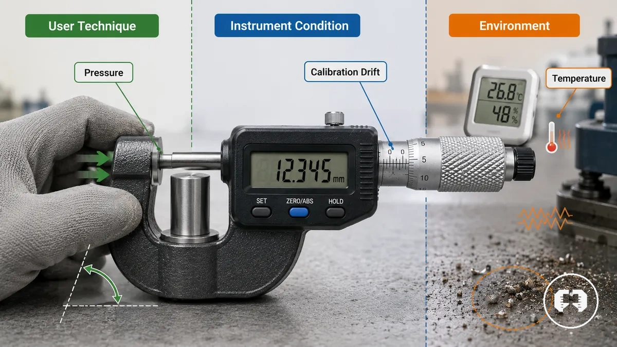 Comparison graphic of user technique, tool condition, and environment as measurement error sources