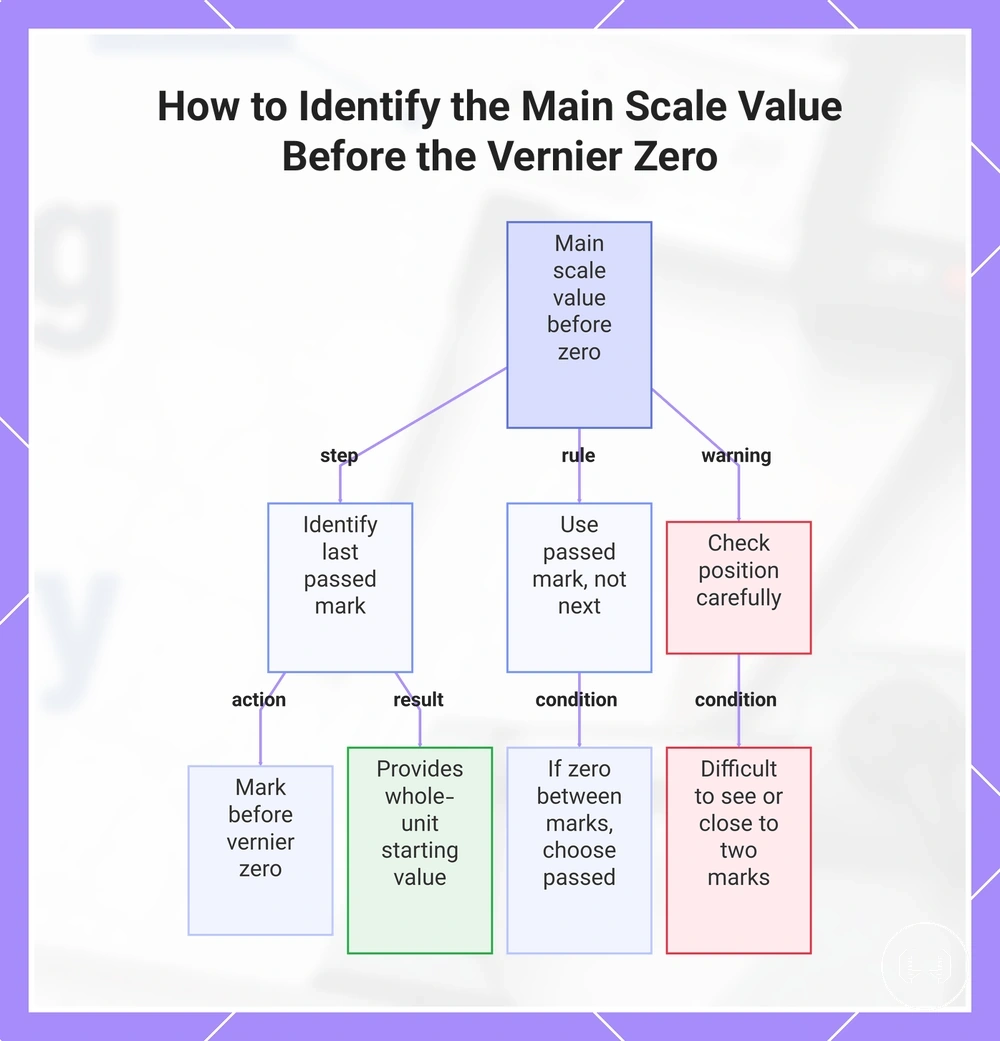 How to Identify the Main Scale Value Before the Vernier Zero