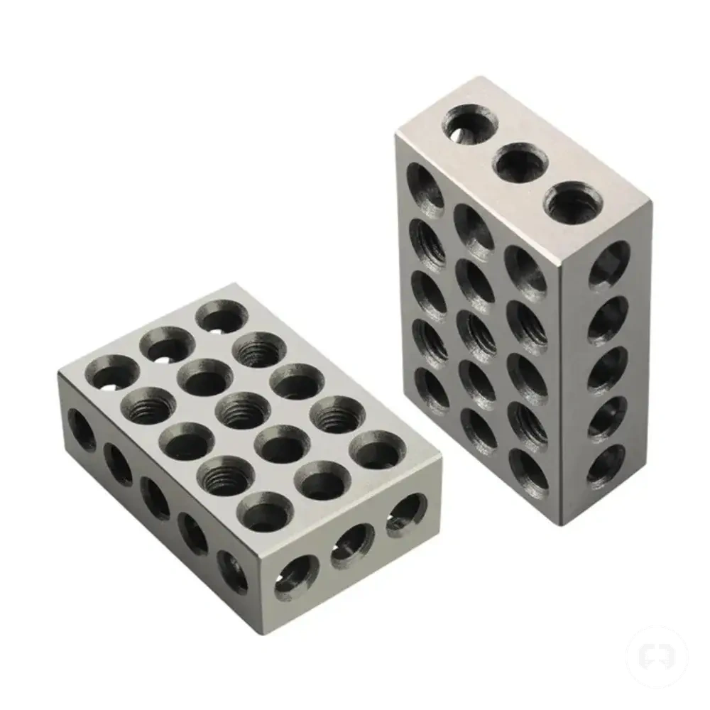 Par de bloques patrón 1-2-3 de acero templado con orificios para trabajos de ajuste de mecanizado