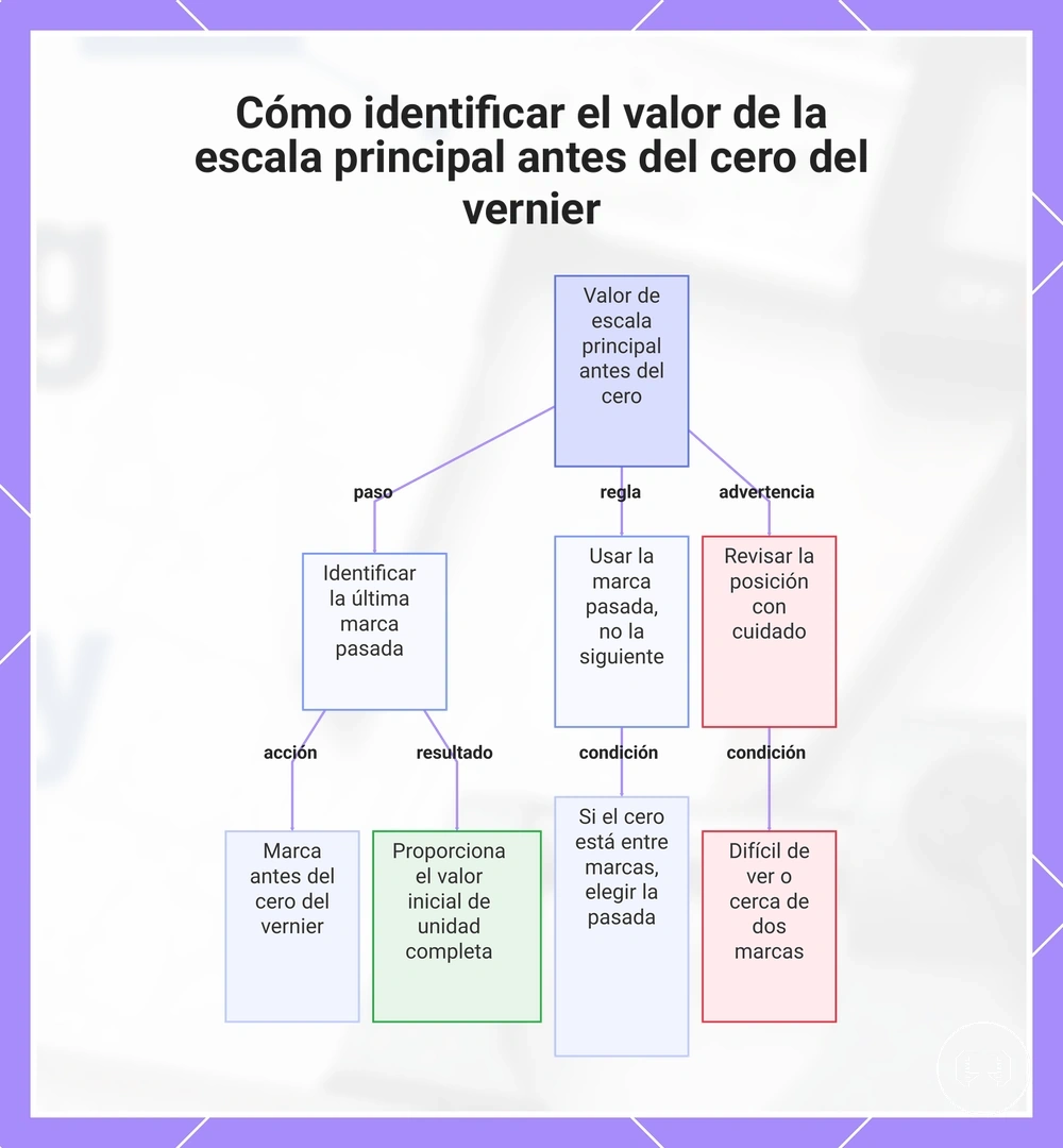 Cómo identificar el valor de la escala principal antes del cero del vernier
