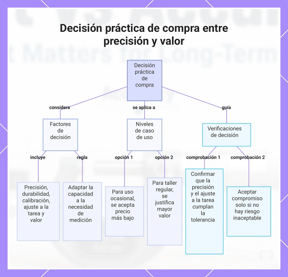 Decisión práctica de compra entre precisión y valor