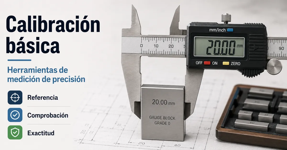 Herramienta de medición de precisión comprobada con una referencia de calibración para verificar la exactitud