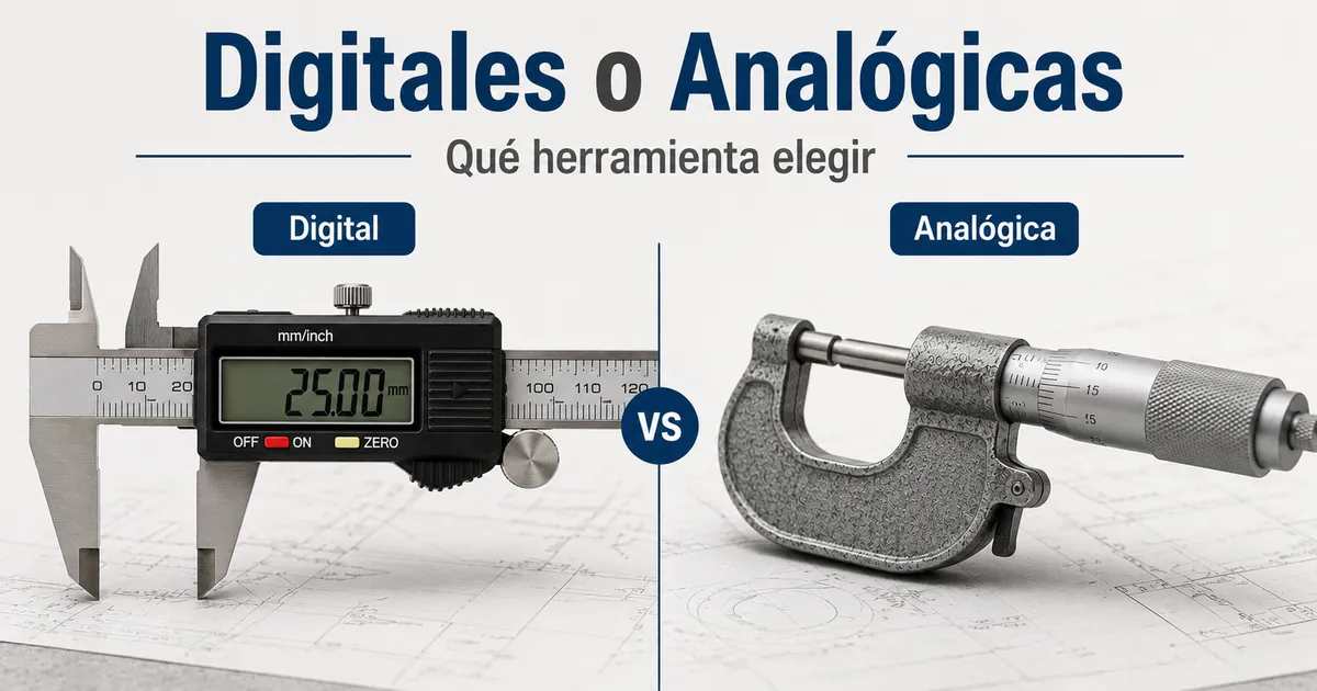 Herramientas de medición de precisión digitales y analógicas colocadas lado a lado para compararlas