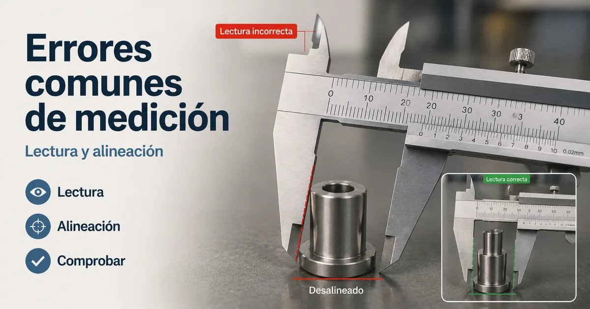 Herramienta de medición de precisión colocada para mostrar errores comunes de lectura y alineación