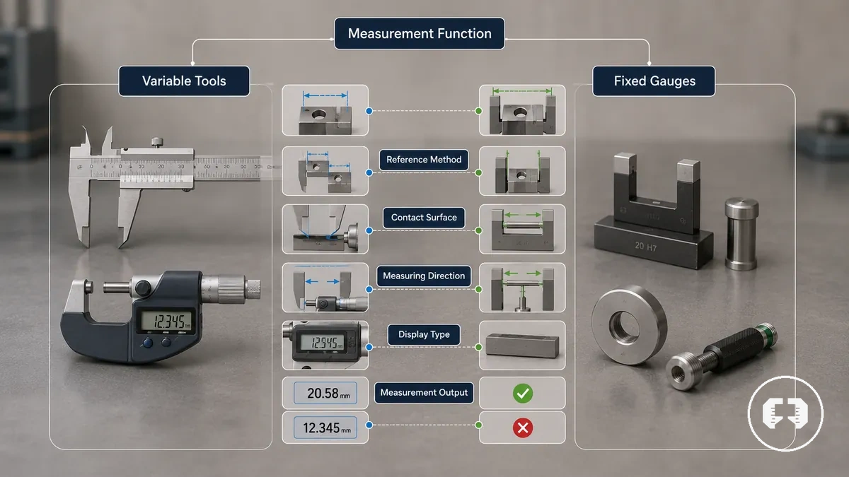 Schéma montrant comment les outils de mesure de précision sont regroupés par fonction de mesure