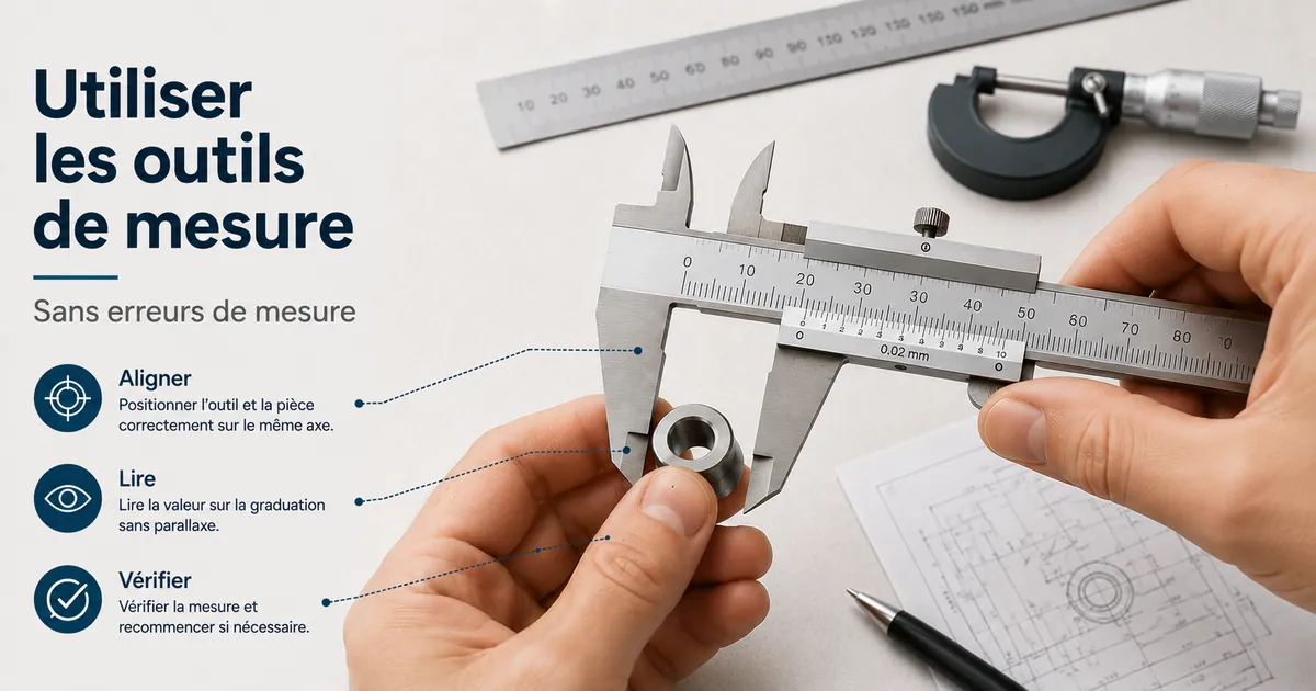 Mains utilisant des outils de mesure de précision avec soin pour réduire les erreurs de mesure