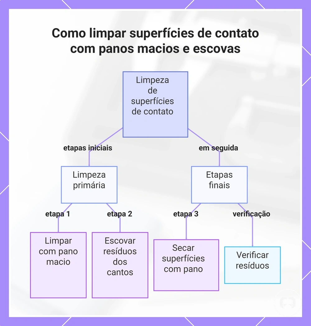 Como limpar superfícies de contato com panos macios e escovas