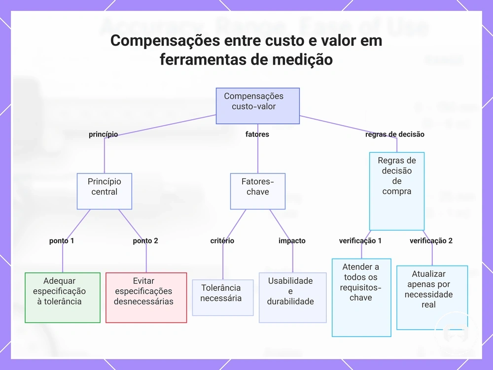 Compensações entre custo e valor em ferramentas de medição