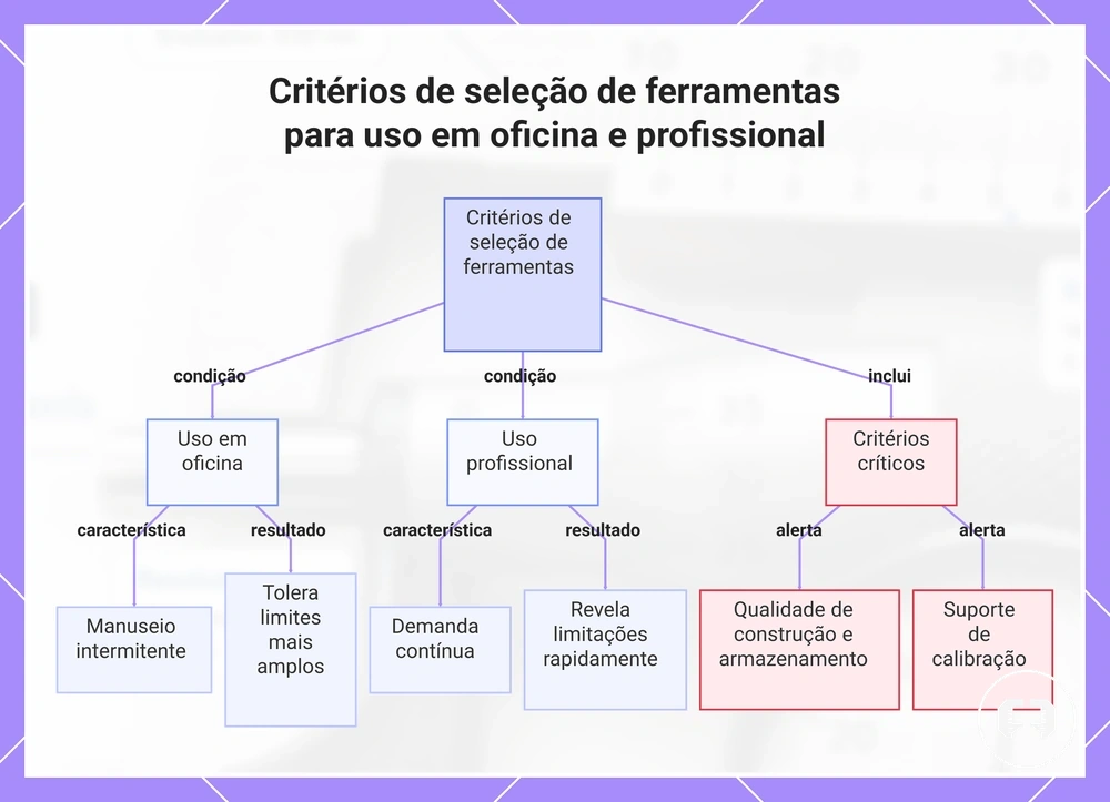Critérios de seleção de ferramentas para uso em oficina e profissional