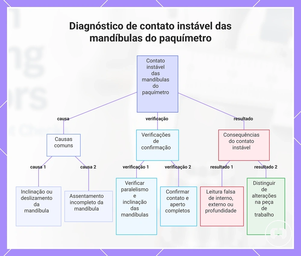 Diagnóstico de contato instável das mandíbulas do paquímetro