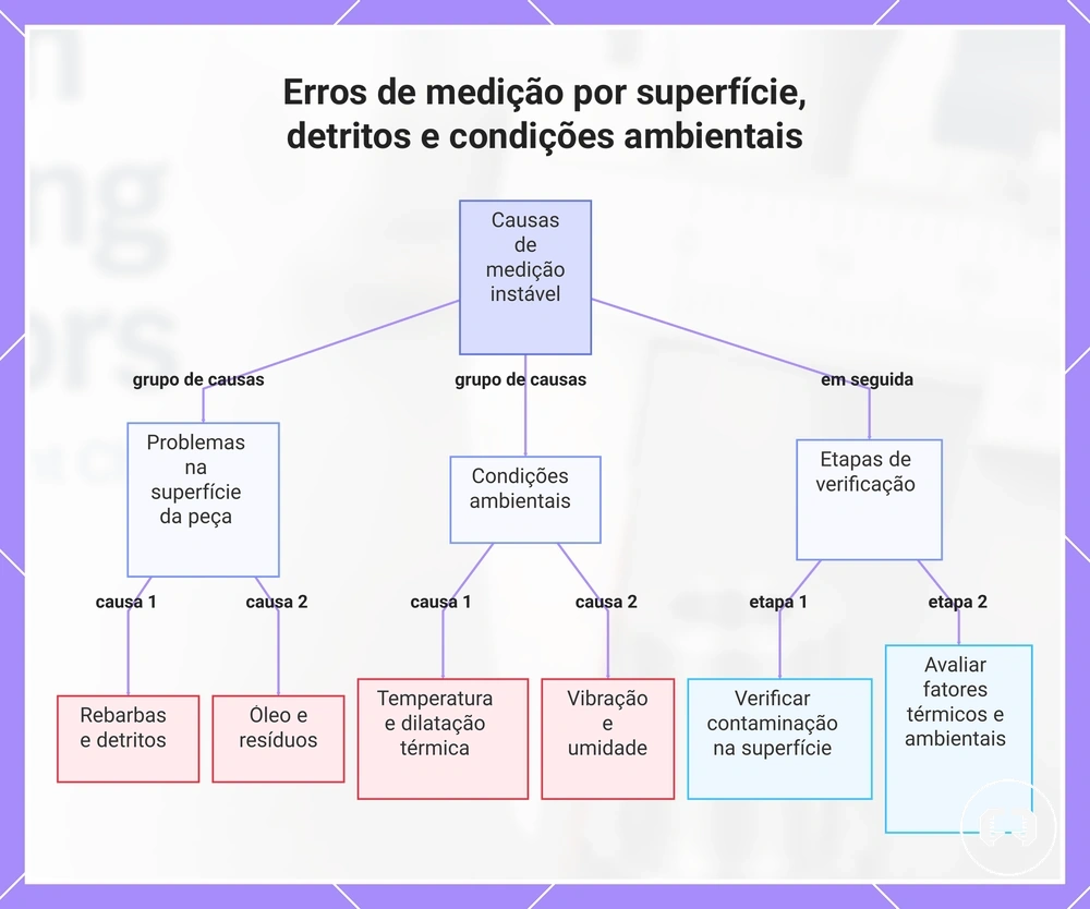 Erros de medição por superfície, detritos e condições ambientais