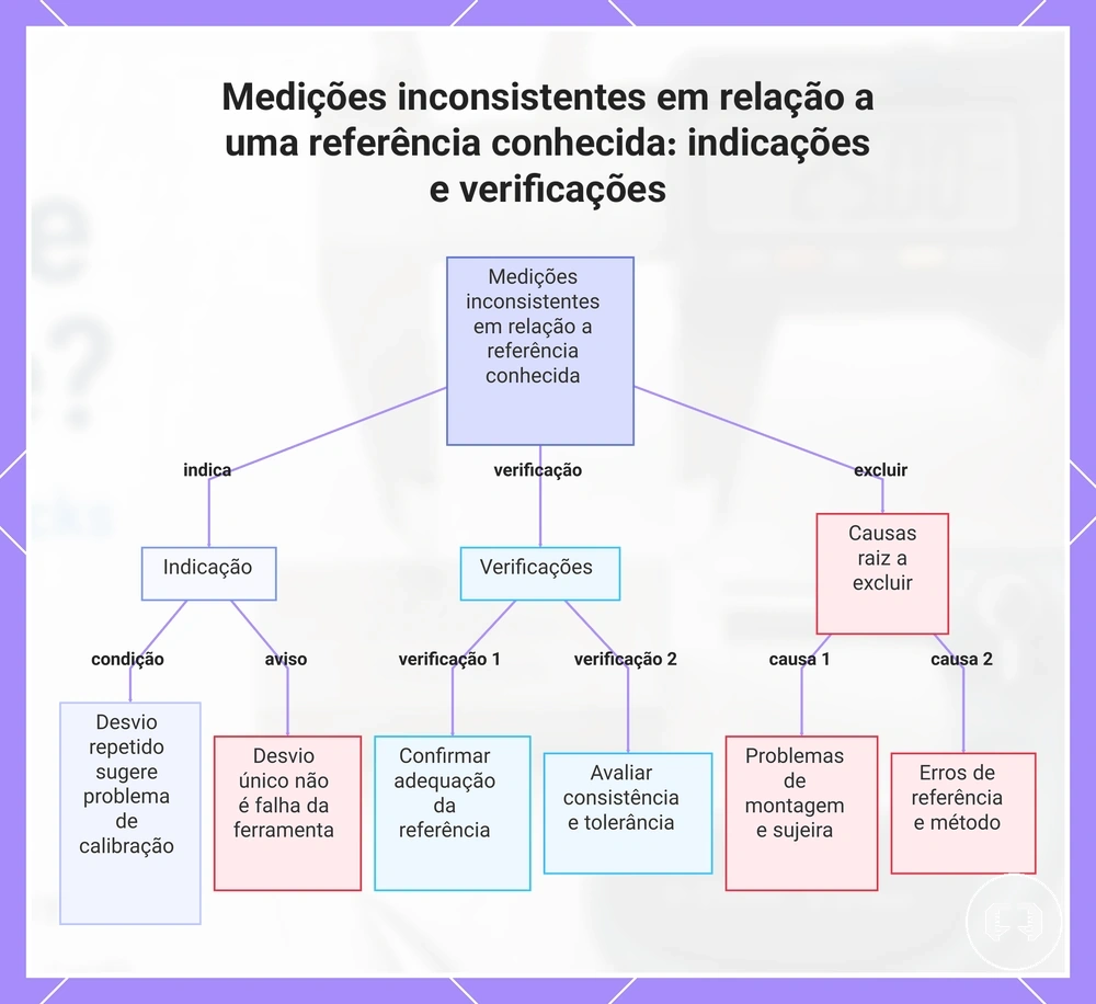 Medições inconsistentes em relação a uma referência conhecida: indicações e verificações