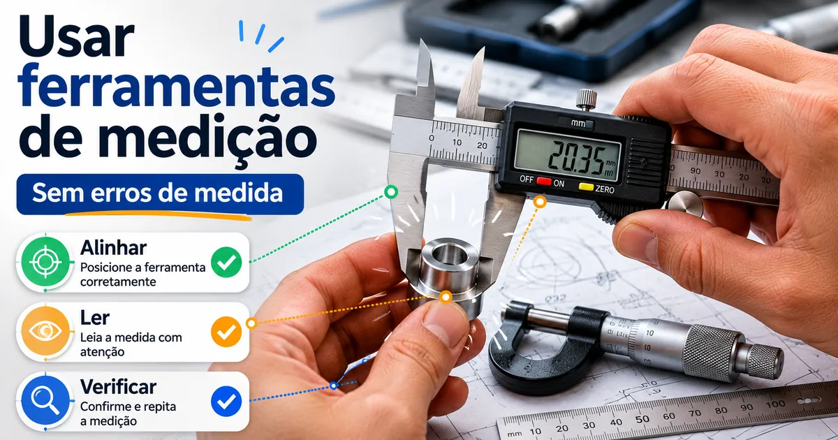 Mãos usando ferramentas de medição de precisão com cuidado para reduzir erros de medida